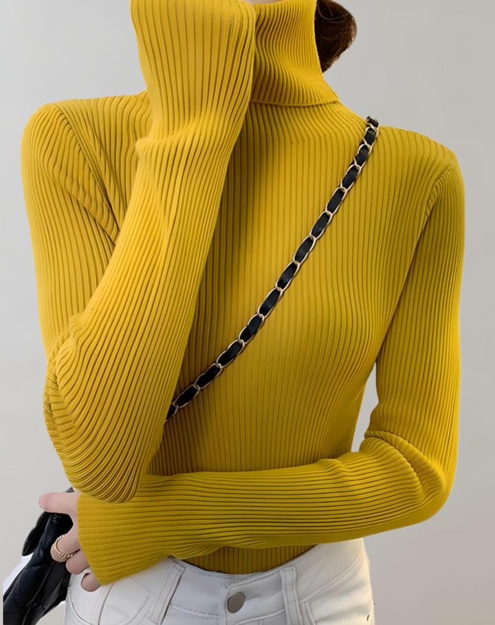 Amber - Lässiger, schmal geschnittener Pullover mit Rollkragen und in Uni-Farbe